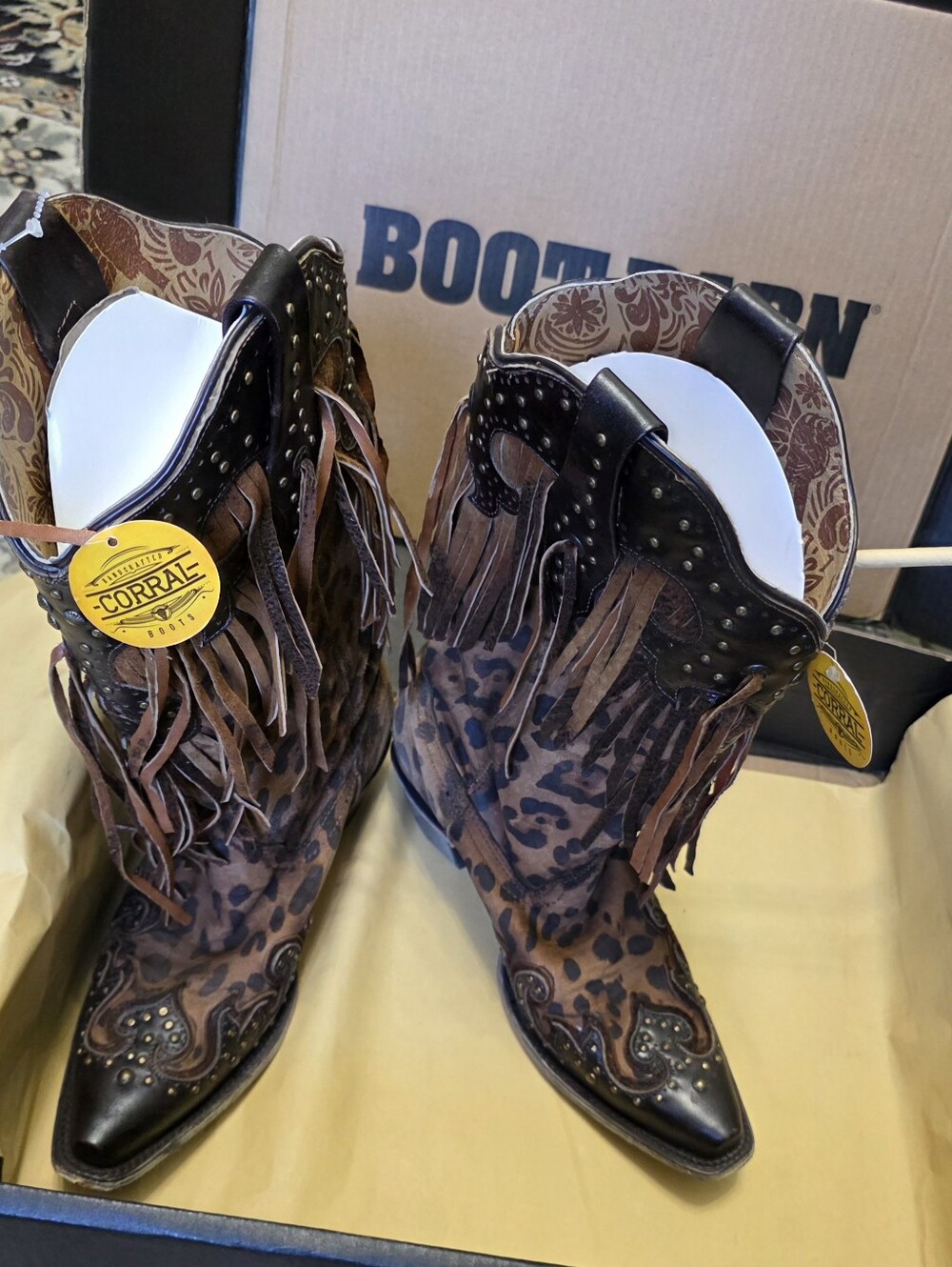 Corral Leopard Print Fringe Western Boots - Brown - Picture 6 of 6